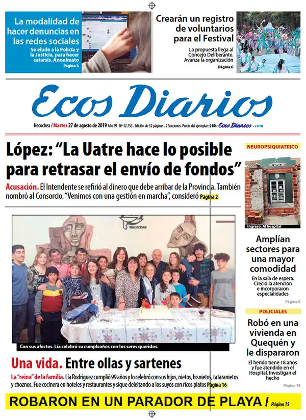 Tapa del 27 de agosto de 2019
