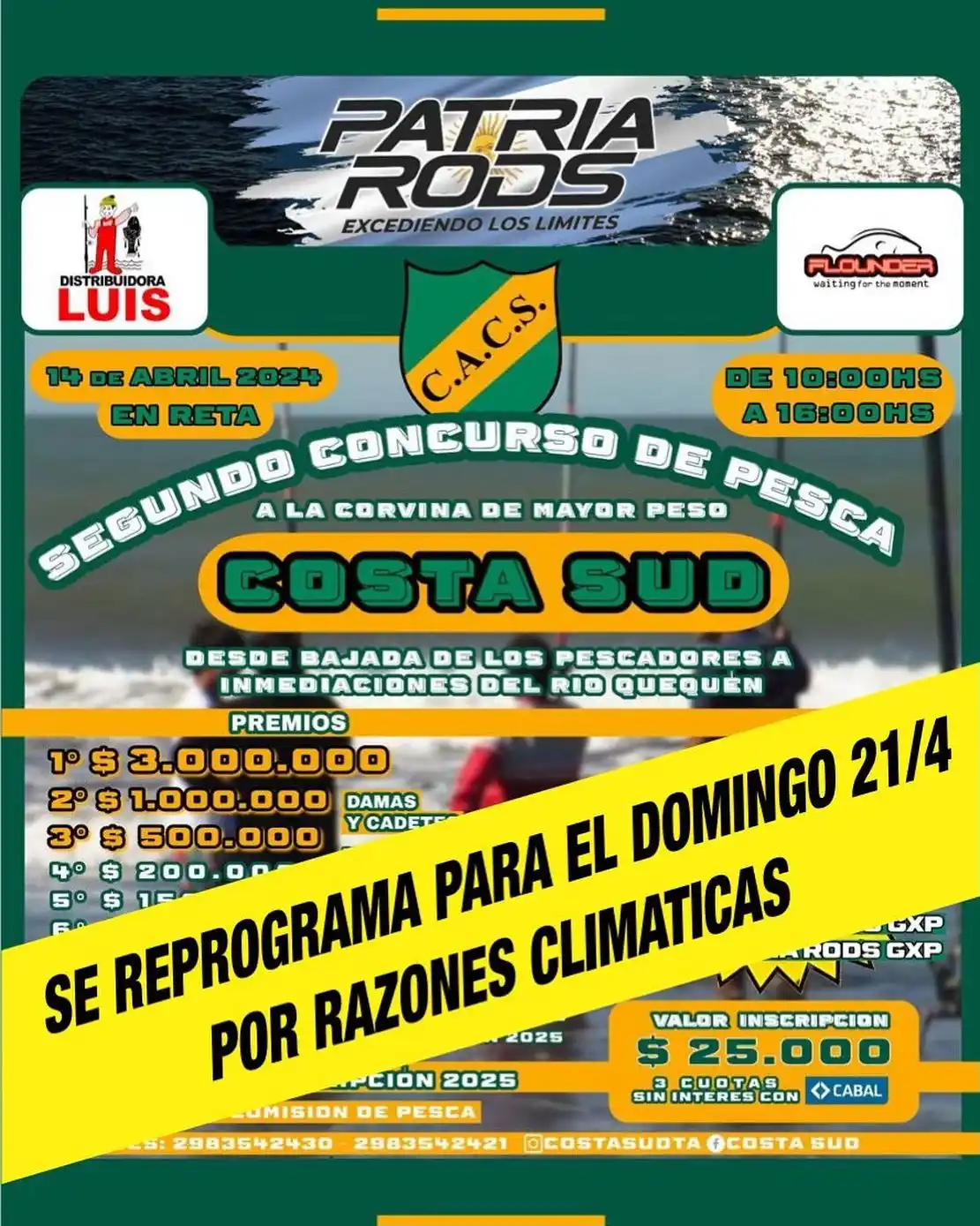 Costa Sud suspendió su concurso de pesca por el mal pronóstico