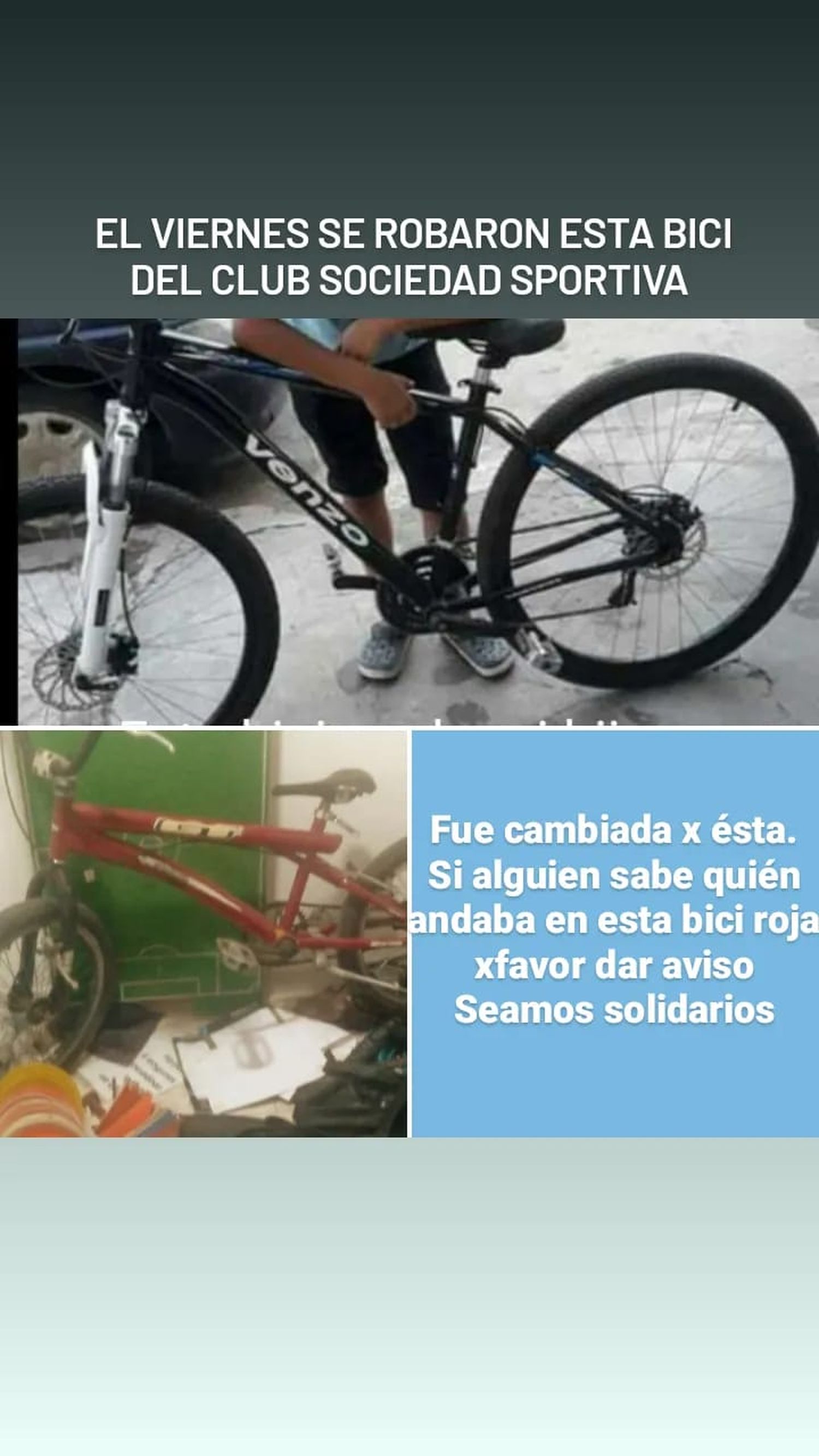 Le robaron su bicicleta y se la cambiaron por otra