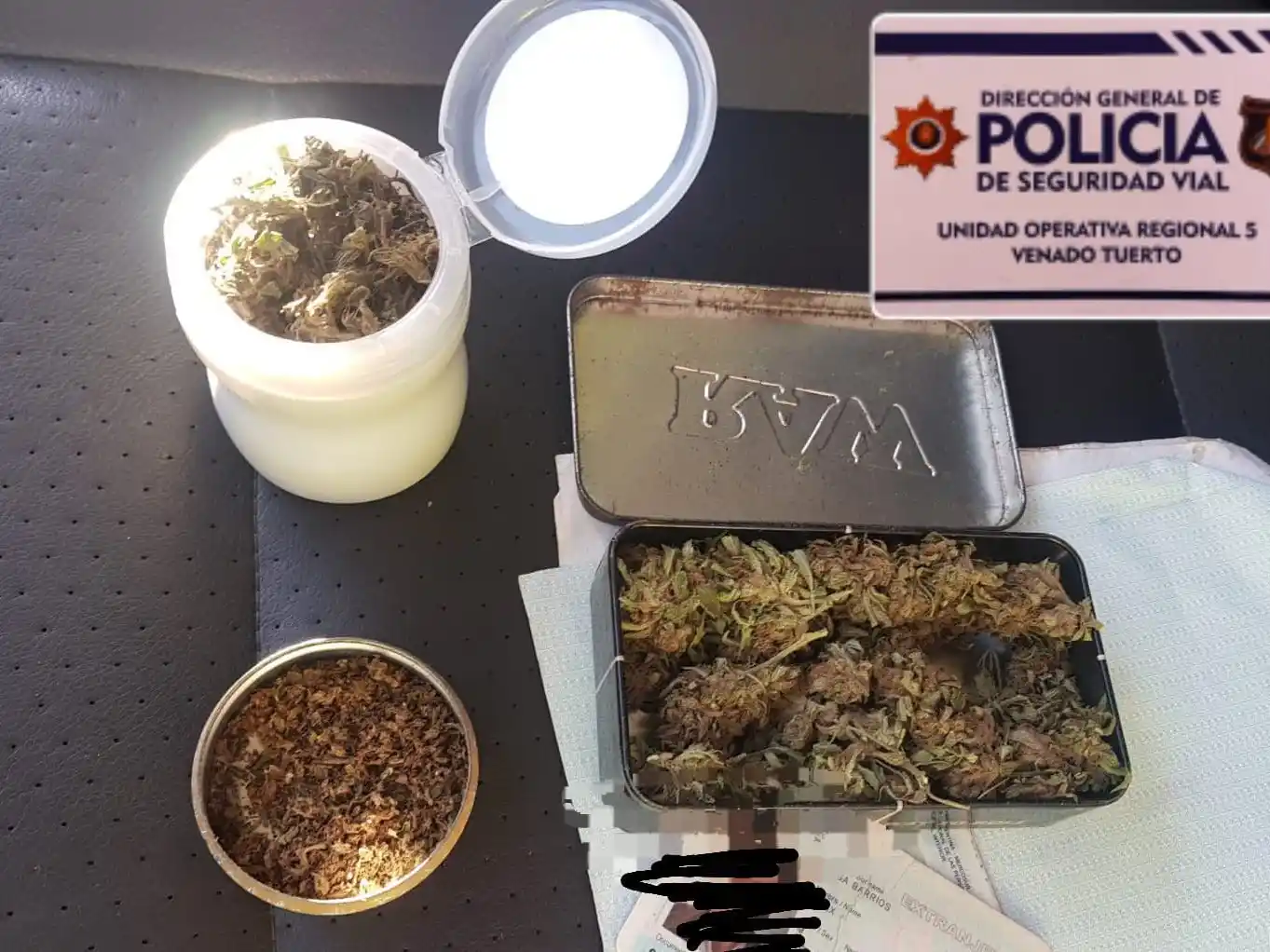 Droga secuestrada por la Policía Vial.