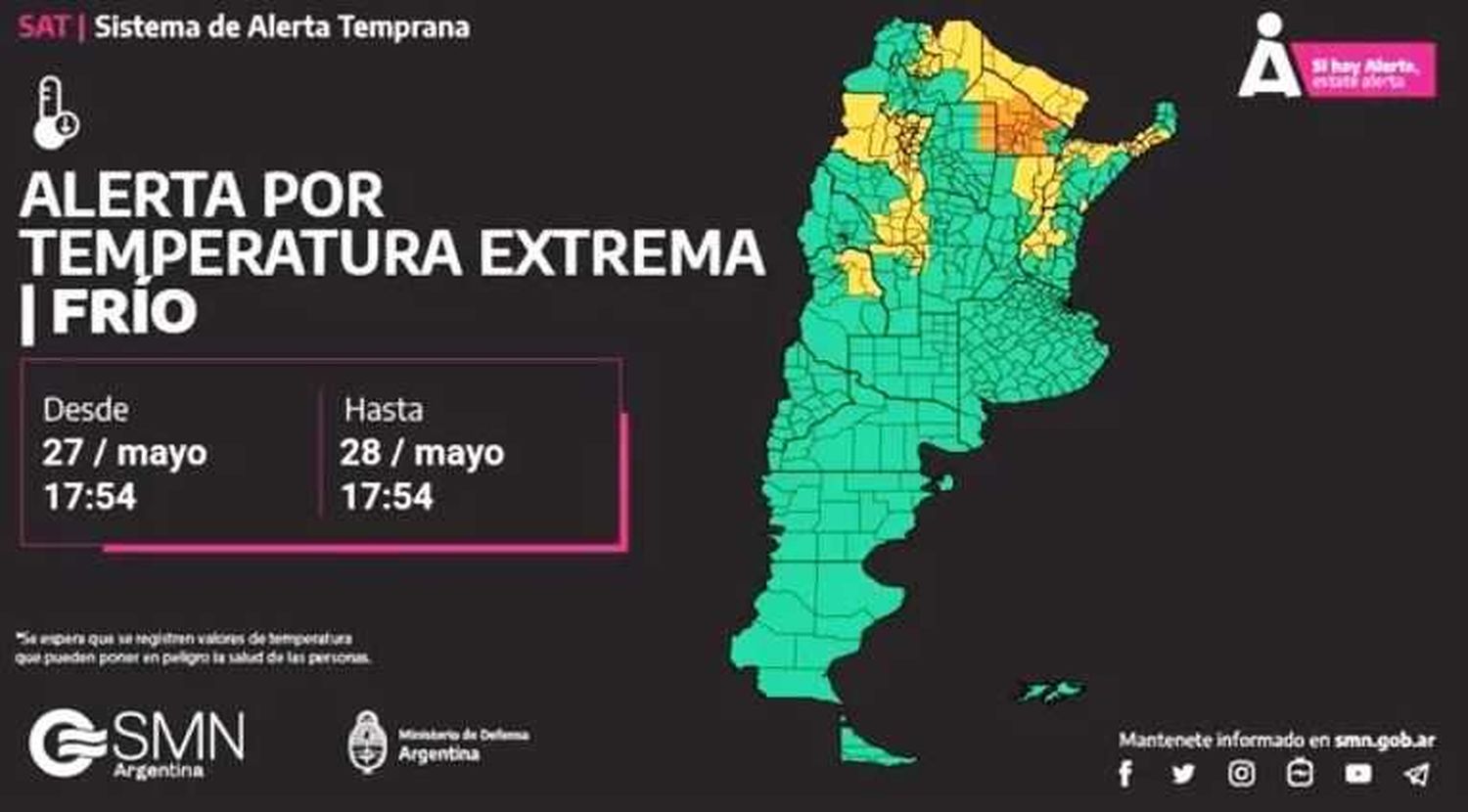 Formosa entre las provincias con alerta 
amarilla por bajas temperaturas extremas