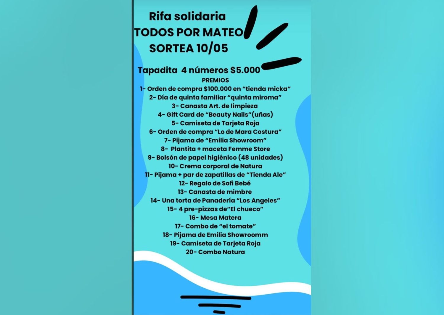 rifa solidaria para Mateo