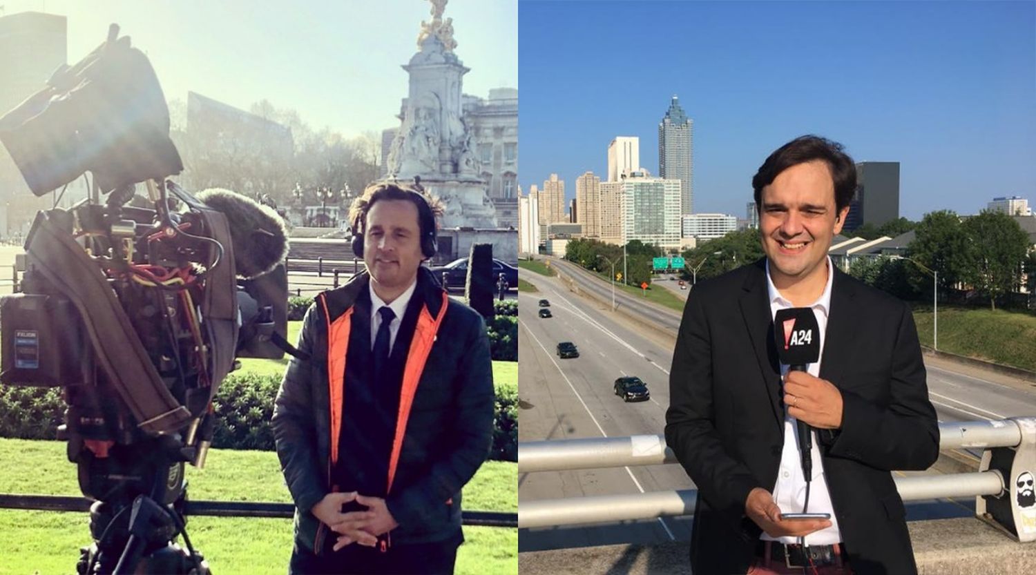 Rodolfo Milesi, en Buenos Aires antes de partir a Londres y Adrián Sack transmitiendo desde Atlanta, en Estados Unidos.