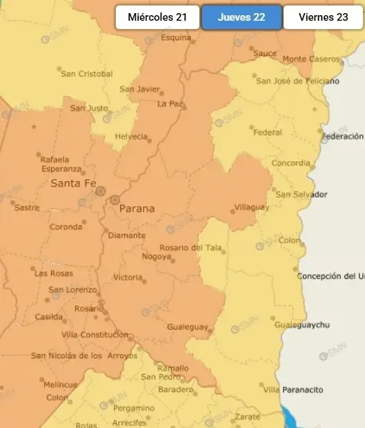 Se elevó a naranja la alerta por tormentas en parte de Entre Ríos
