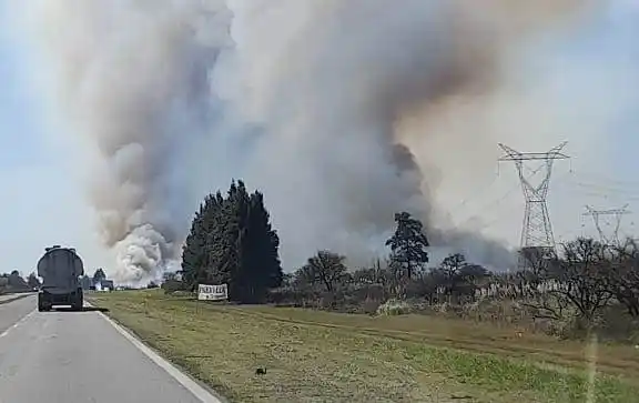 Incendio de pastizales en la Ruta 12 en Isla Campana compromete la visibilidad