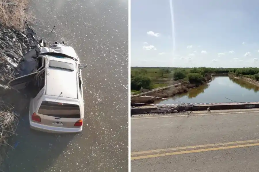 Se salvaron de milagro: chocaron contra la baranda del puente y cayeron al agua del arroyo Cululú