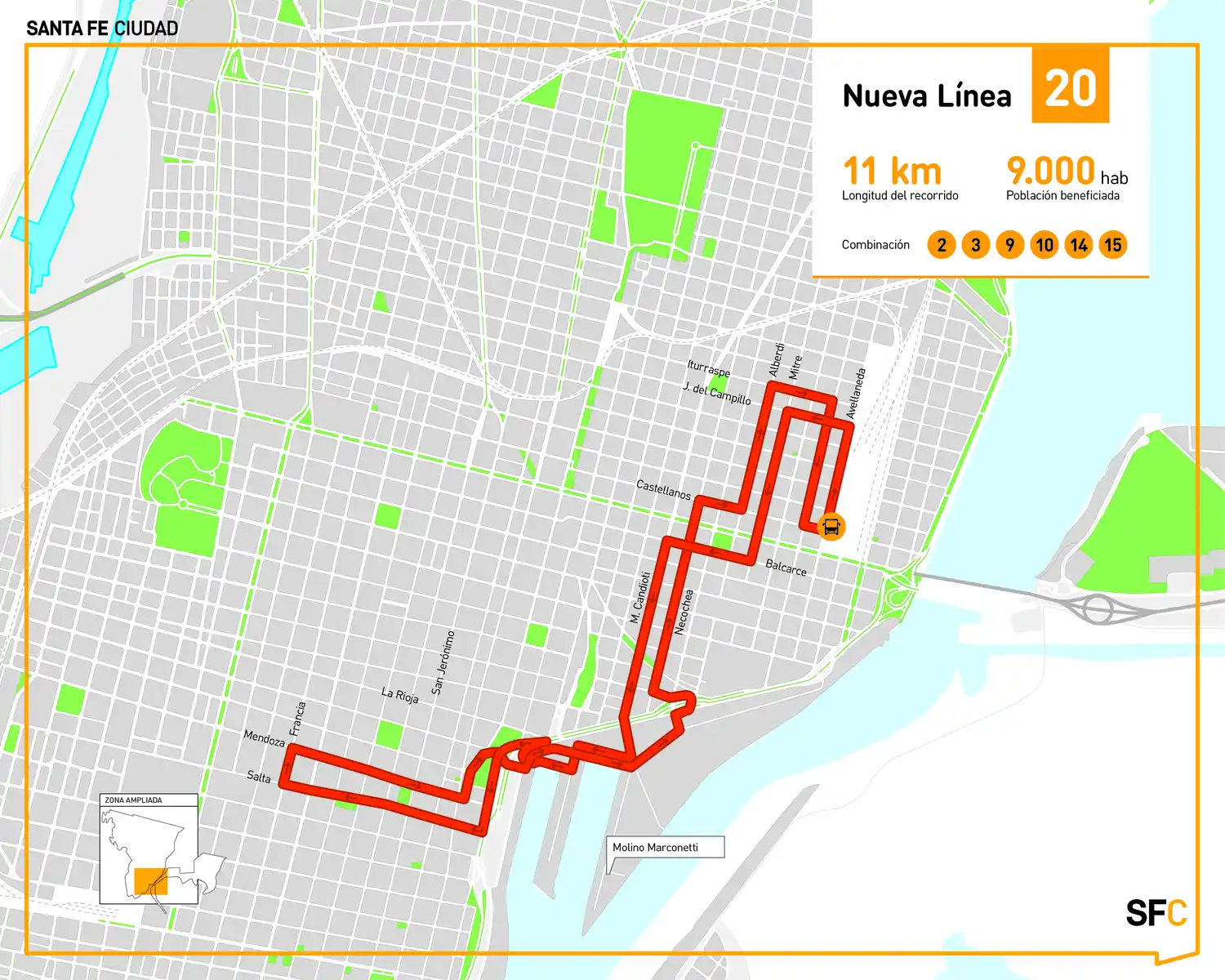 Transporte Público: Desde mañana funciona la Línea 20