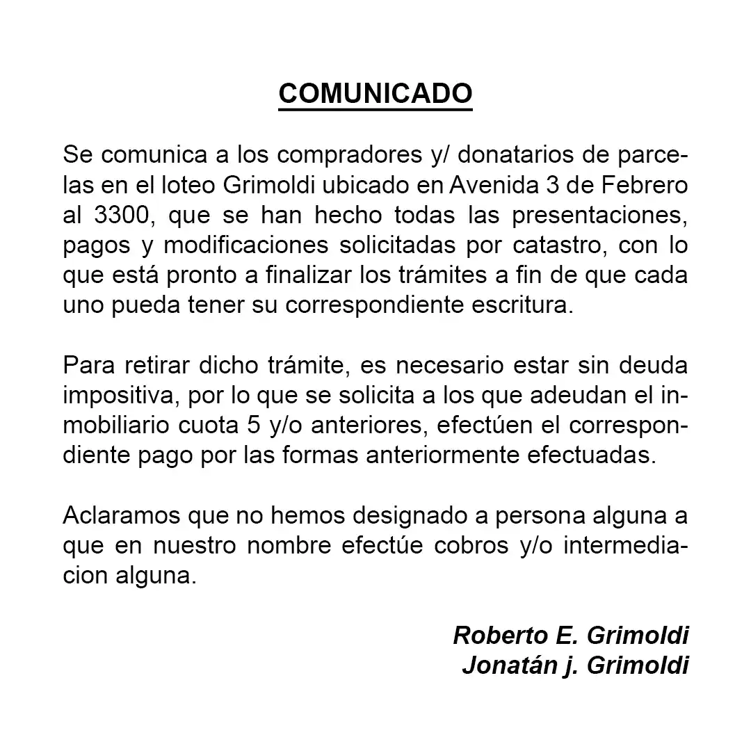 Comunicado Grimoldi