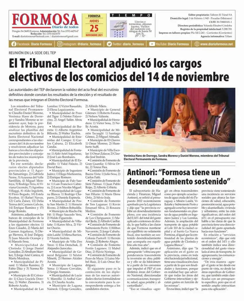 Tapa y Contratapa 25 de noviembre de 2021
