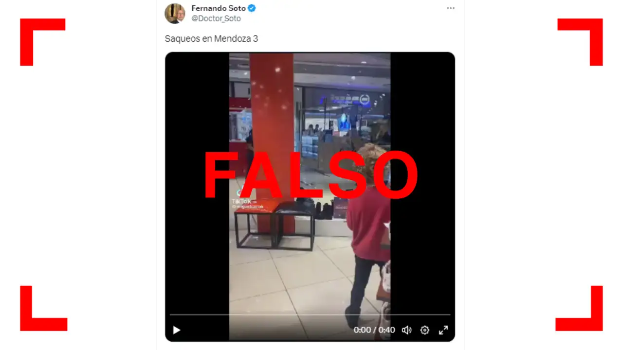 Reverso El video de un supuesto saqueo en un shopping de Mendoza, corresponde a un incidente en Montevideo, Uruguay