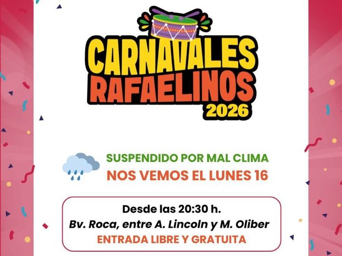 A causa del mal tiempo se reprogramaron los Carnavales Rafaelinos