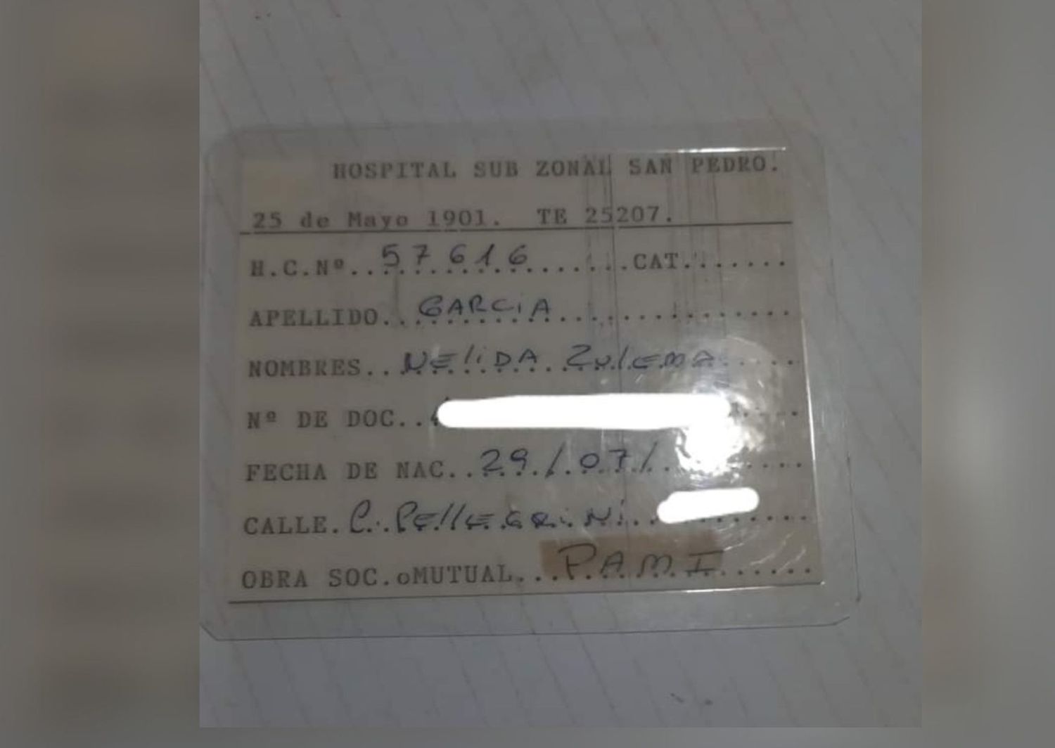 Encontraron carnet del Hospital de Nélida García