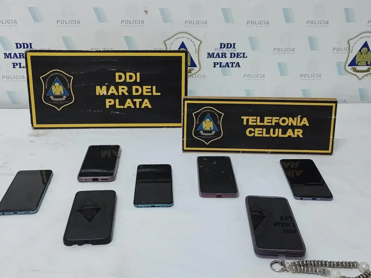 Los 7 celulares secuestrados en el domicilio de la ex suegra de la víctima.