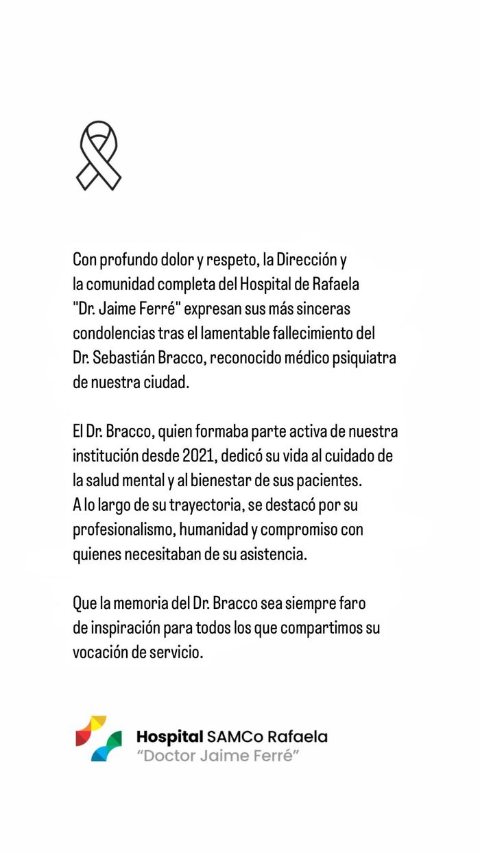 Comunicado del Hospital Dr. Jaime Ferré de Rafaela