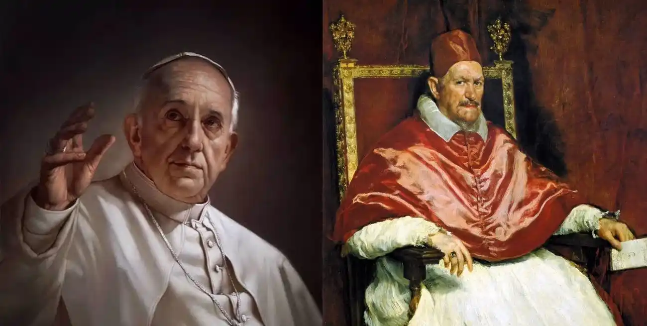Francisco por Roberto Ferri e Inocencio X por Velázquez. Foto: Museo del Vaticano / Galería Doria Pamphili