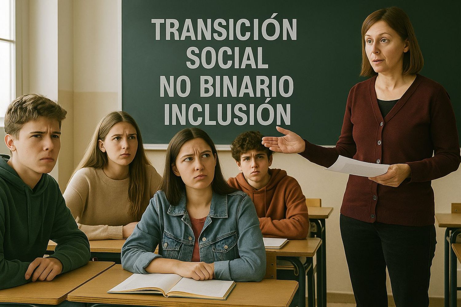 Alumnos escuchan interpretaciones engañosas de palabras como “transición social”, “no binario” e “inclusión”.