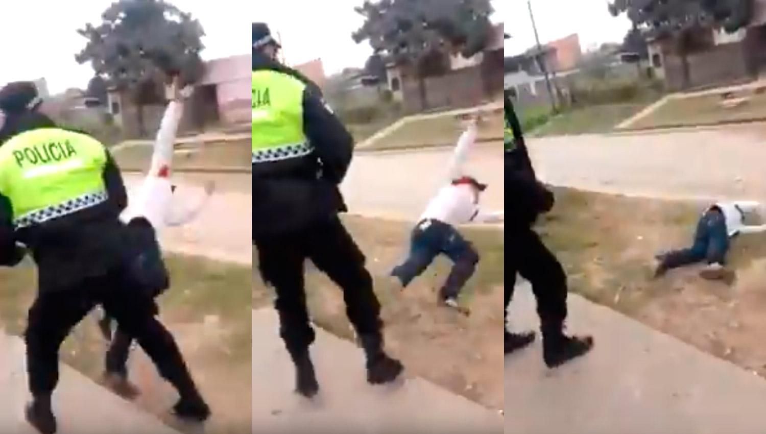 Recibió una tremenda trompada de un policía y terminó en el piso