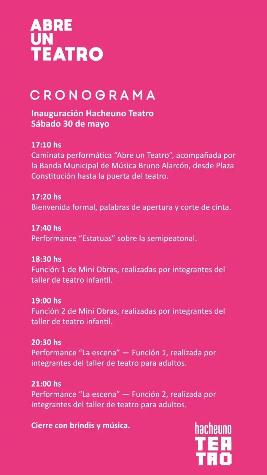 Cronograma de apertura de Hacheuno-