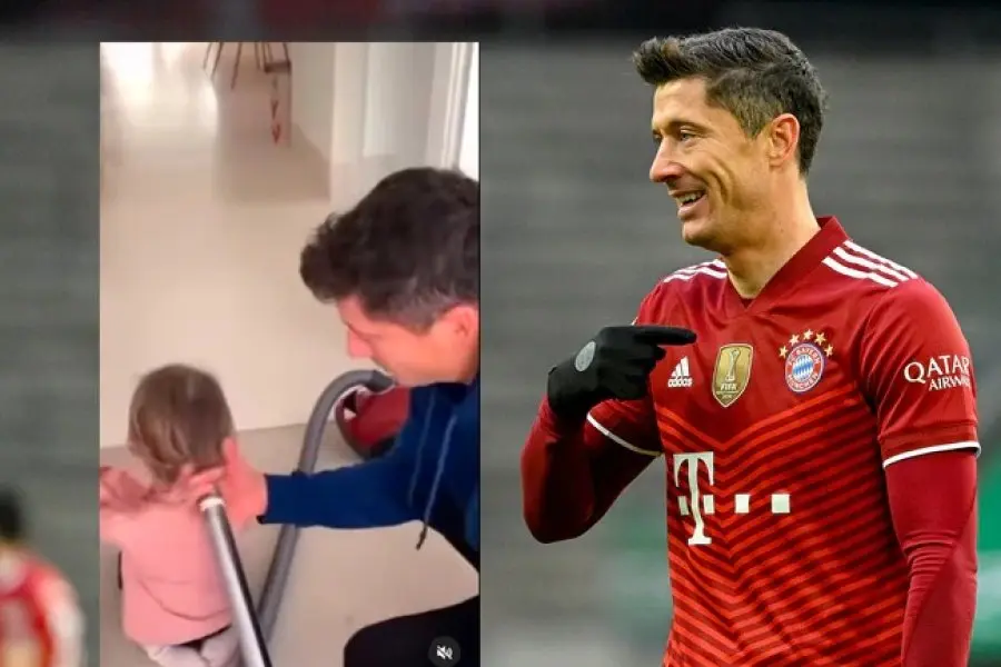 El insólito video del delantero Robert Lewandowski que se viralizó: peina a su hija con una aspiradora