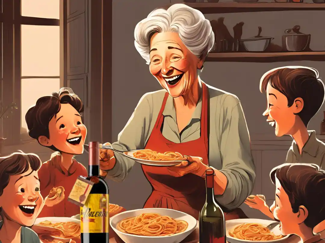 La abuela Poly sonriente junto a su familia.