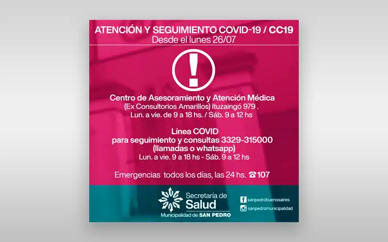 Atención y seguimiento COVID-19 a partir del lunes 26 de julio