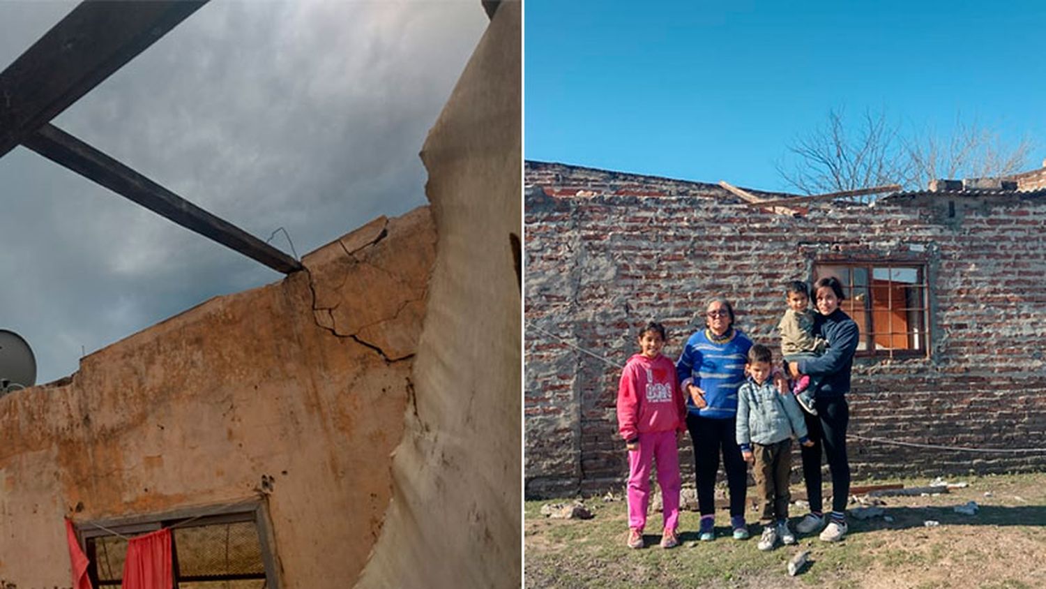 La tormenta les voló el techo de su casa y debieron proteger a sus nietos dentro de un armario