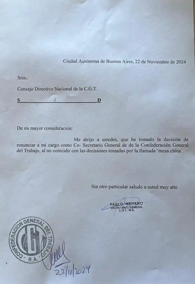 Pablo Moyano renuncia