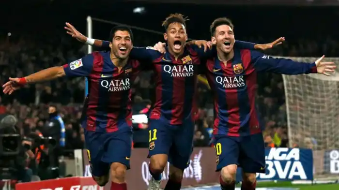 Luis Suárez, Neymar Jr. y Lionel Messi: el tridente se lució en el Barça entre 2014 y 2017 (Vía: X).