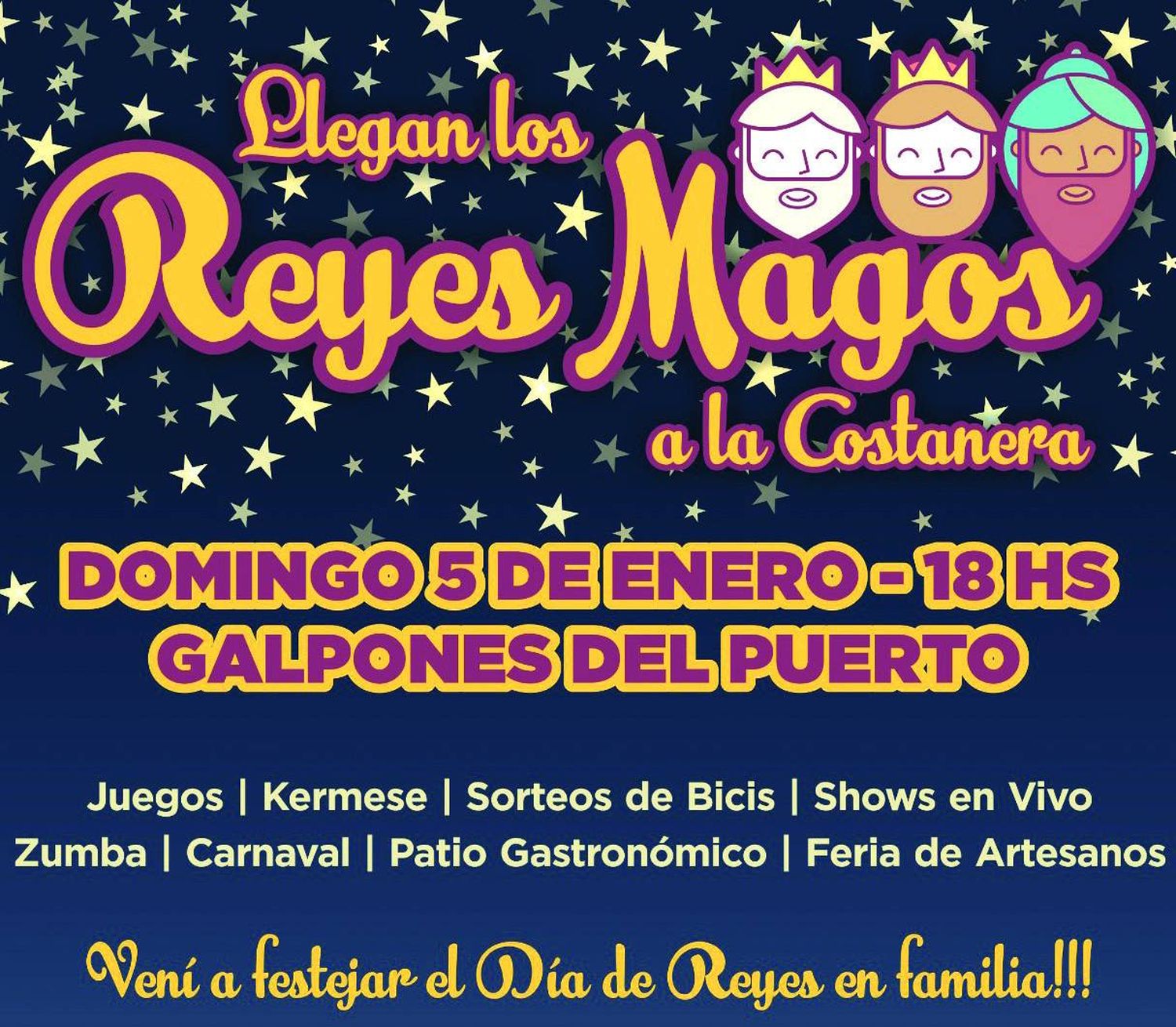 Con sorteo de bicis, este domingo, llegan los Reyes Magos a la  Costanera 