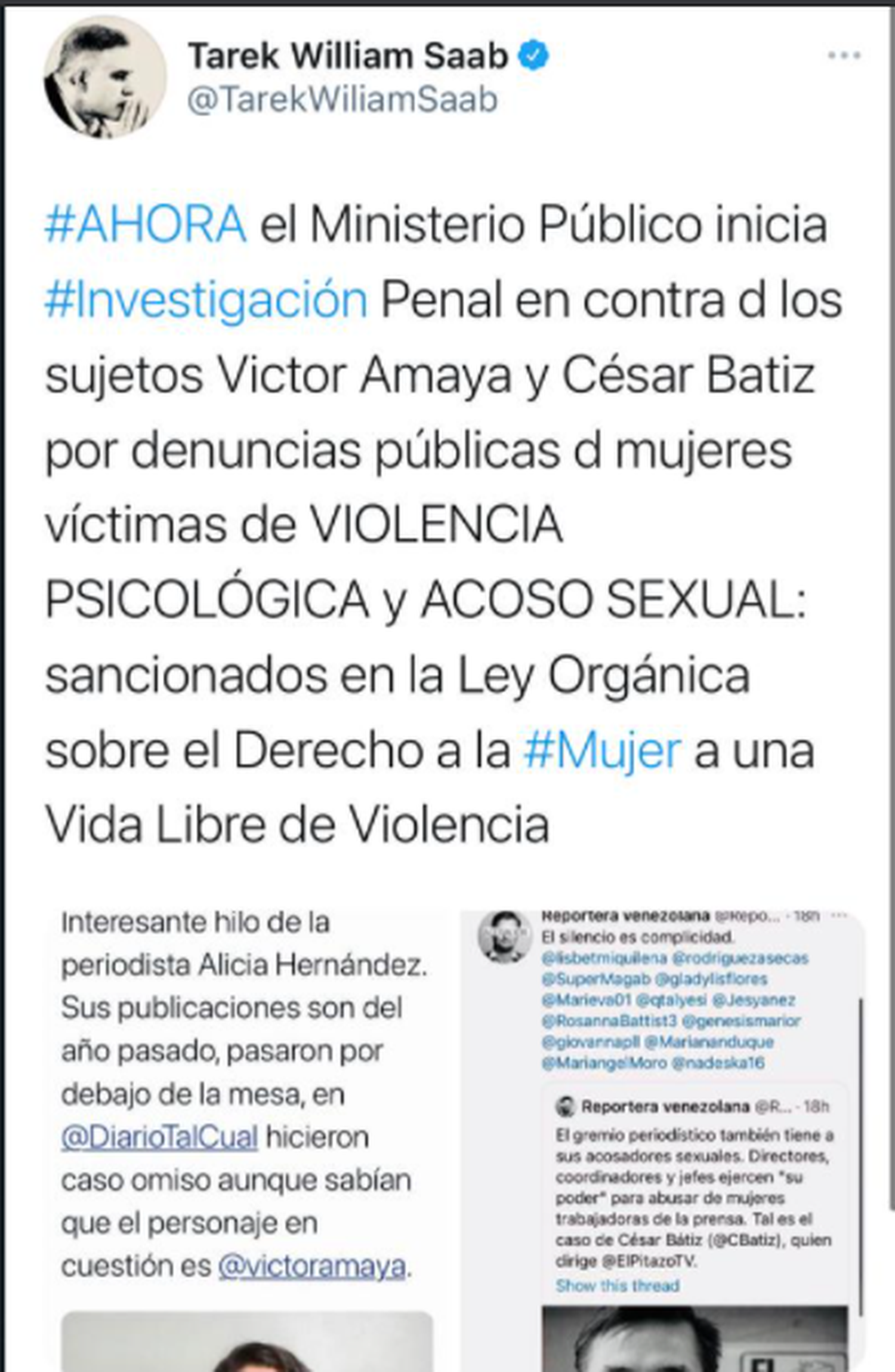 La información de la Fiscalía sobre la investigación a los periodistas. Foto Twitter