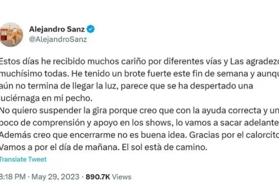 El último tuit del cantante
