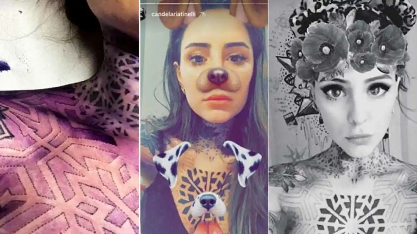 Cande Tinelli se tatuó el pecho con un jugadísimo diseño geométrico
