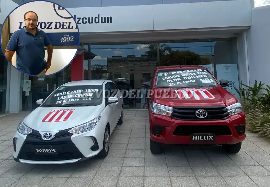 Los vehículos que ofrece el Club Quilmes, un Yaris que será sorteado entre todos los inscriptos y una Hilux 4x4 para el ganador del concurso