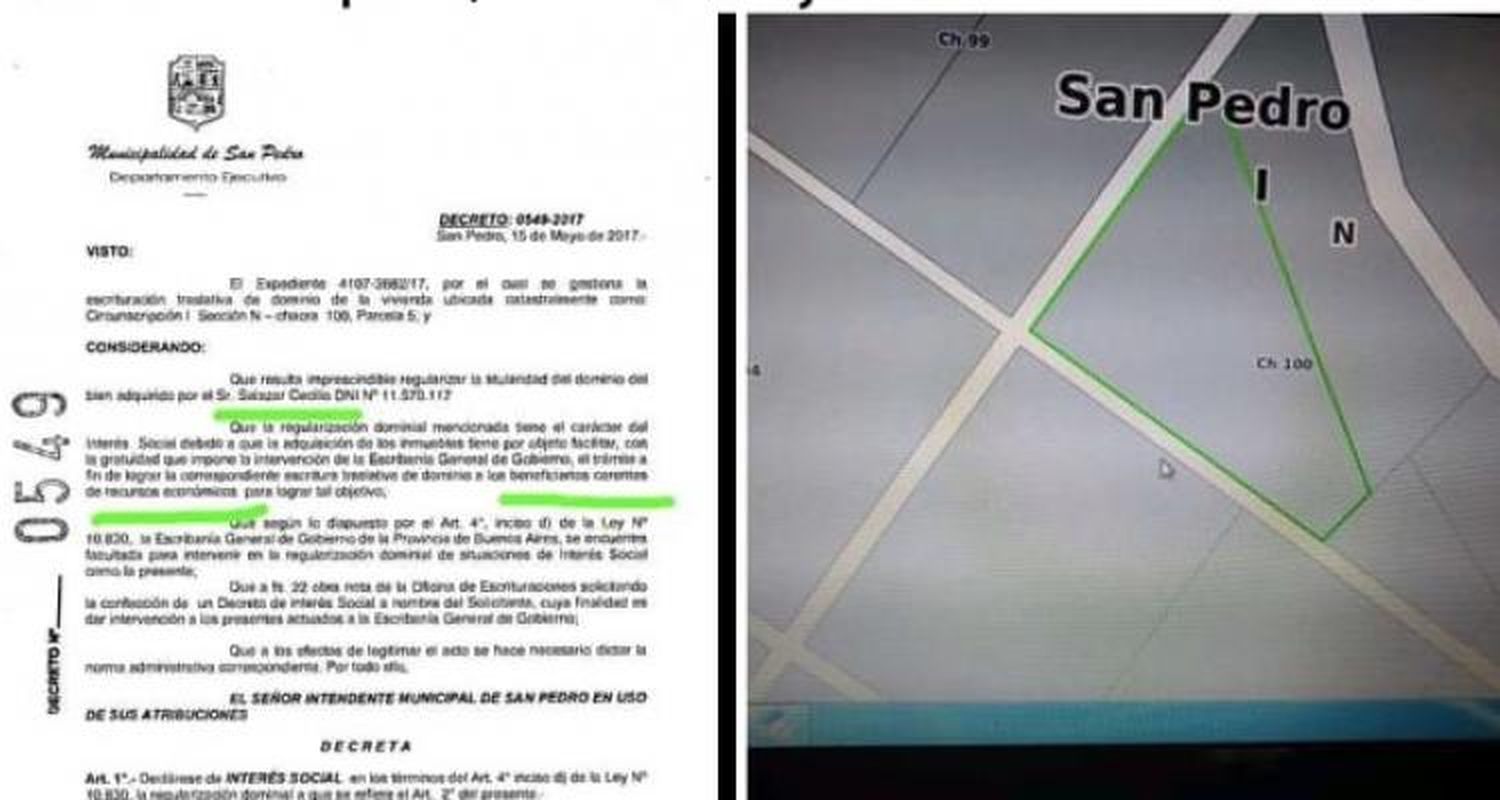 Descubrieron un decreto que beneficia con una escritura a Salazar por “carencia de recursos económicos”