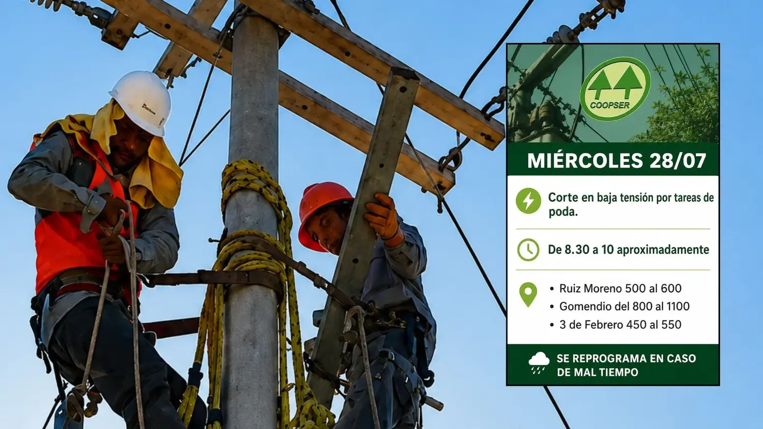 Los cortes para este miércoles se realizarán en tres calles de la zona céntrica, de 8,30 a 10, aproximadamente.