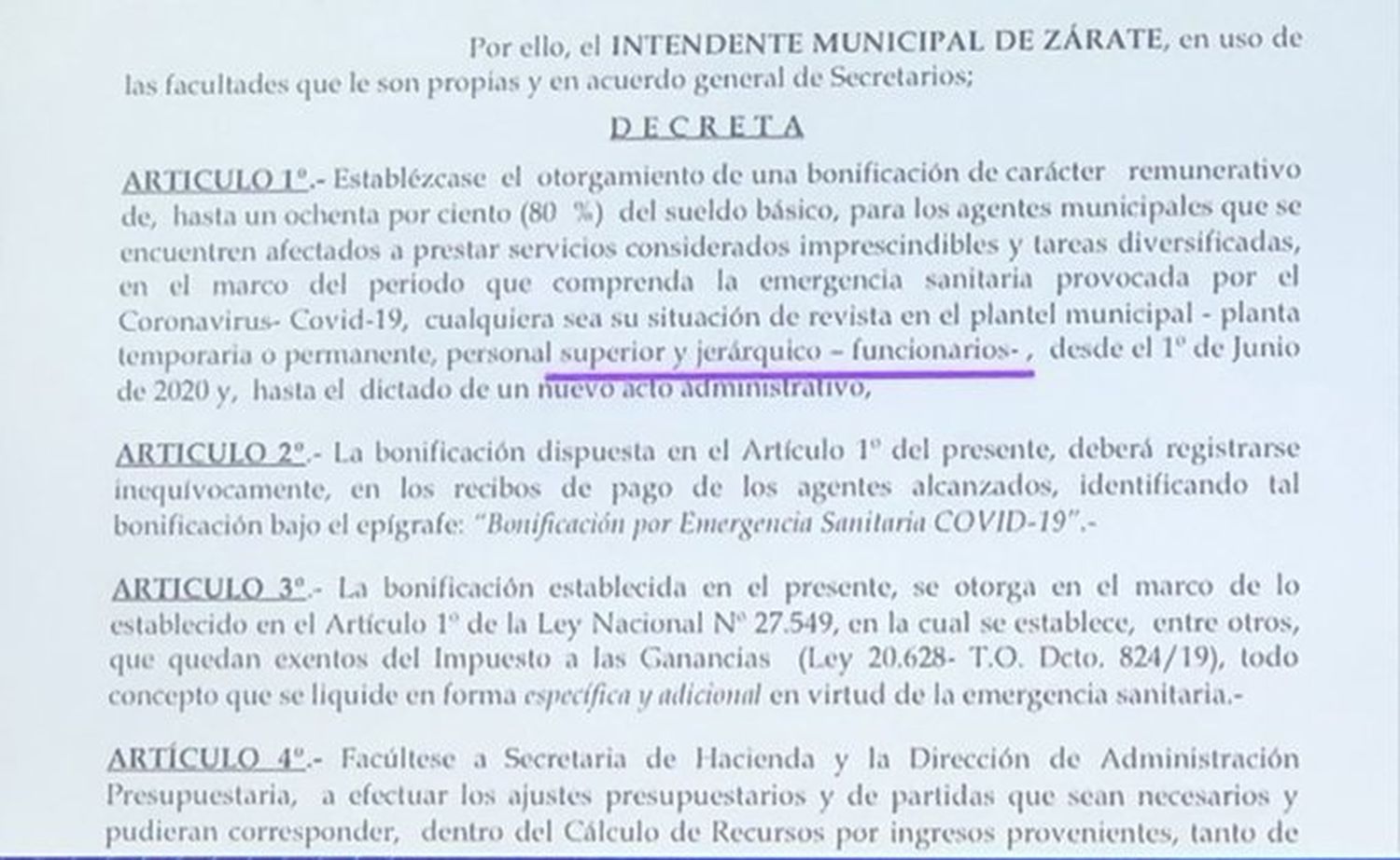 Polémica en Zárate: En plena pandemia, el Intendente dio aumento del 80% para funcionarios ¡y con retroactivo!