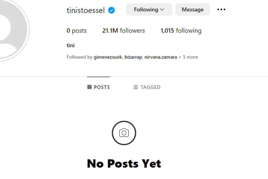 El Instagram de Tini Stoessel no tiene más publicaciones.
