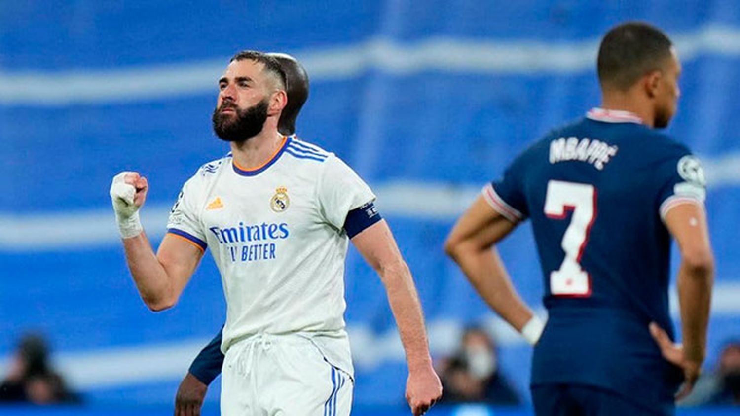 Las dos caras de la moneda, el festejo de Karim Benzema y la impotencia de Mbappé