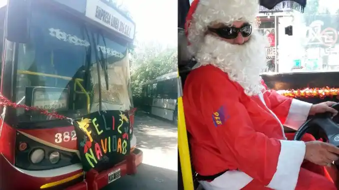 Papá Noel ATR: Disfrazado manejó un bondi en Morón, Moreno, Ituzaingó y San Miguel