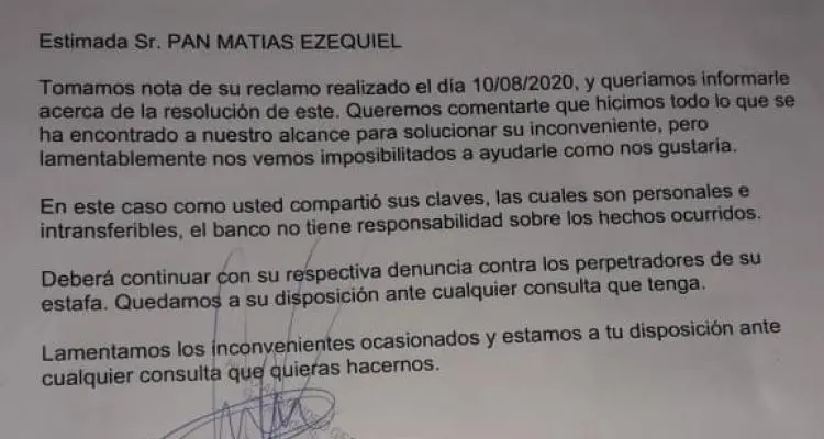 Qué le contestaron los bancos Galicia y Santander a quienes fueron víctimas de estafas