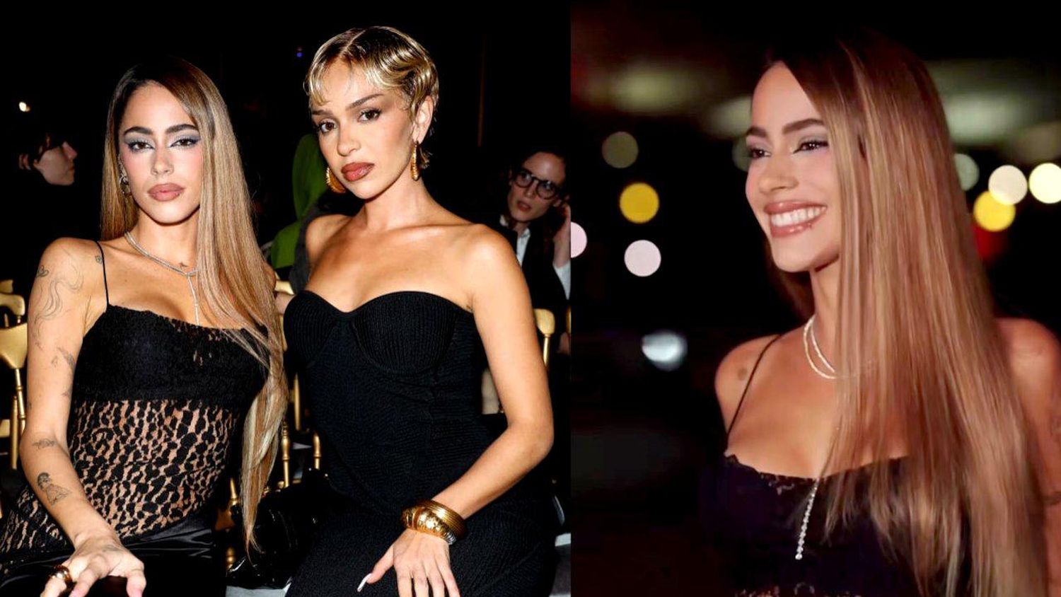 Tini compartió la primera fila del desfile de Balmain con la cantante española Bad Gyal