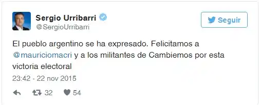 Urribarri felicitó a Macri y a los militantes de Cambiemos