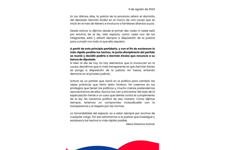 Comunicado Pedro Puerta, lider de Activar