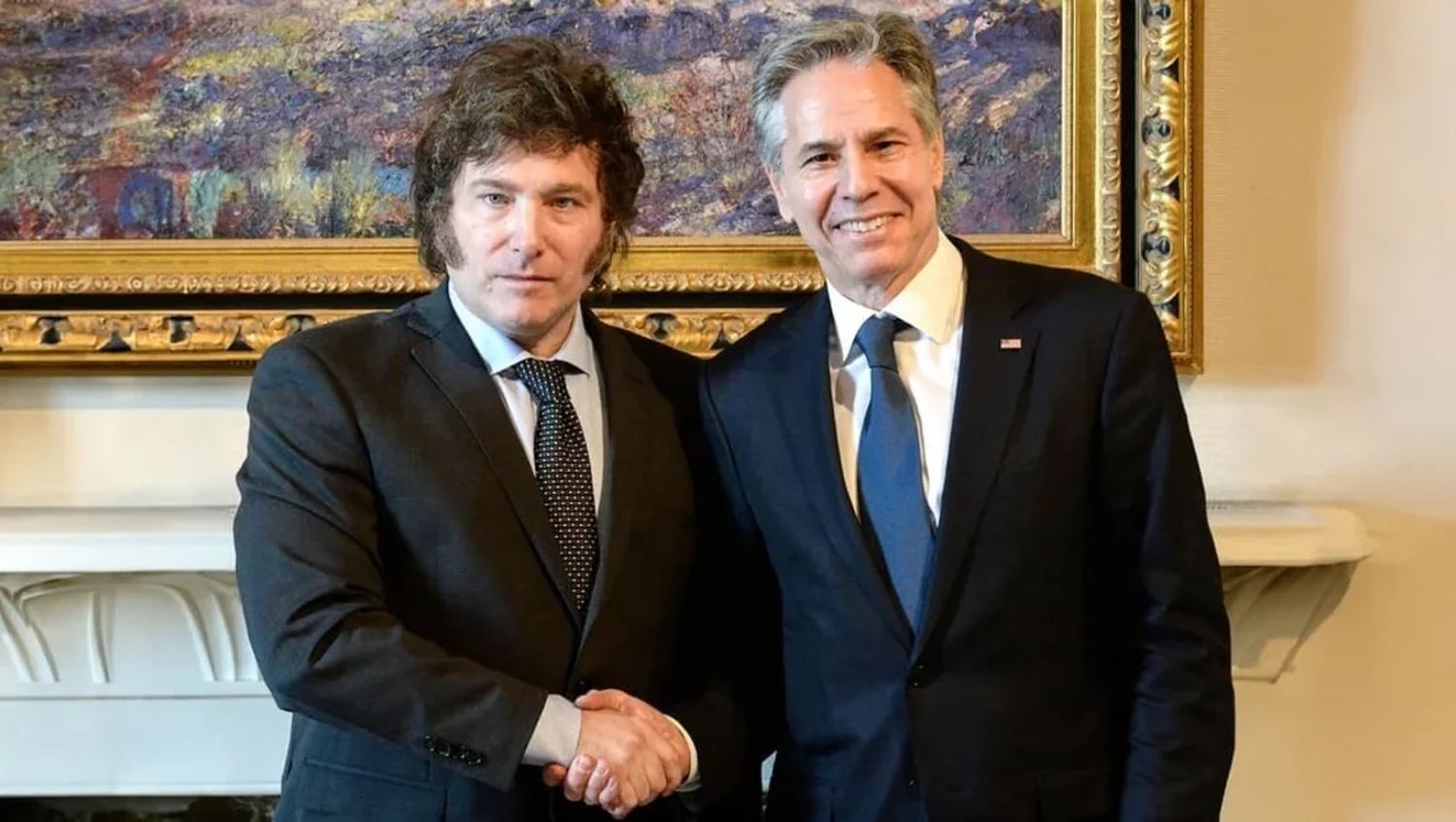 Javier Milei junto a  Antony Blinken