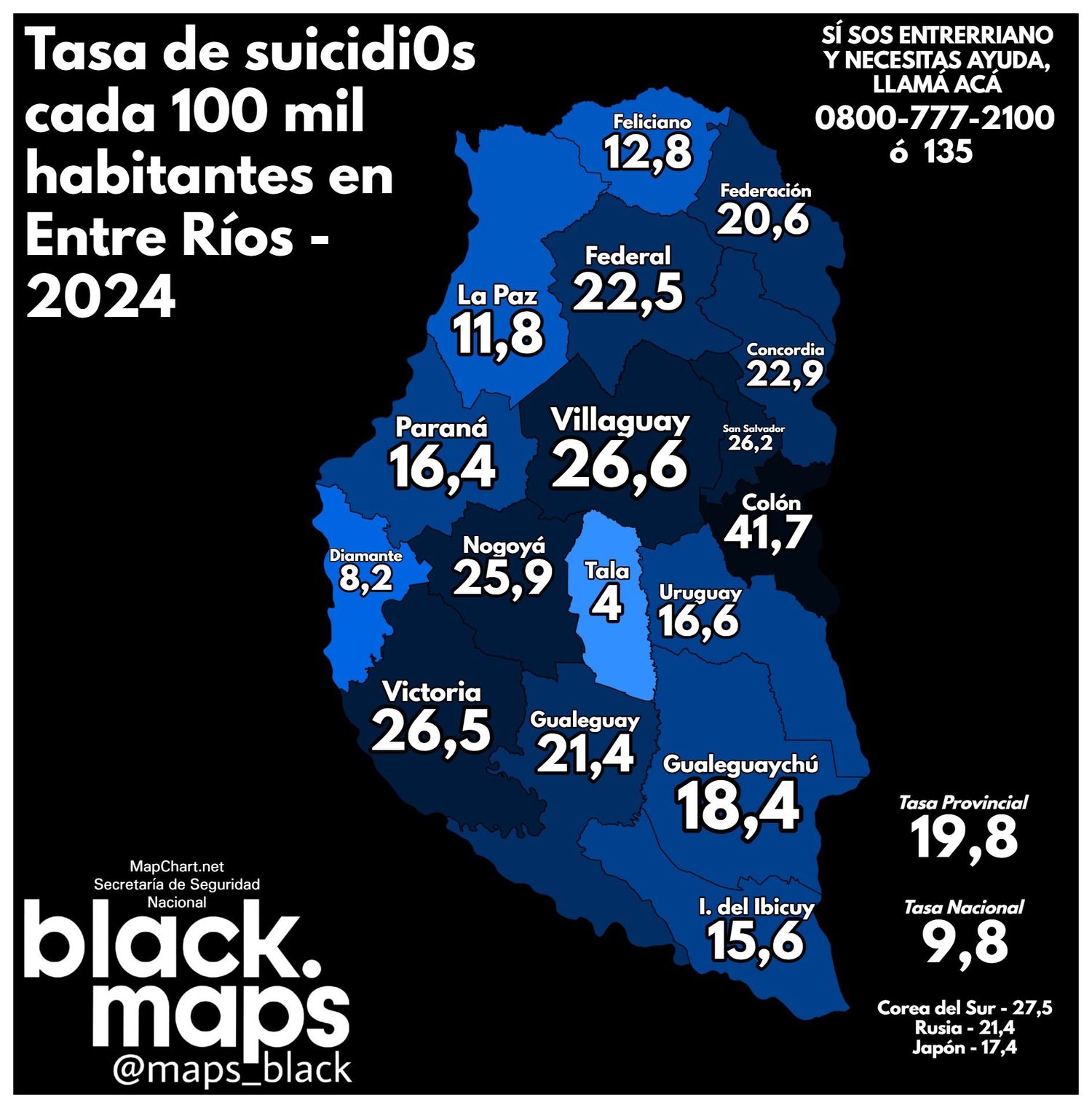 Tasa de suicidio cada 100.000 habitantes en Entre Ríos en 2024