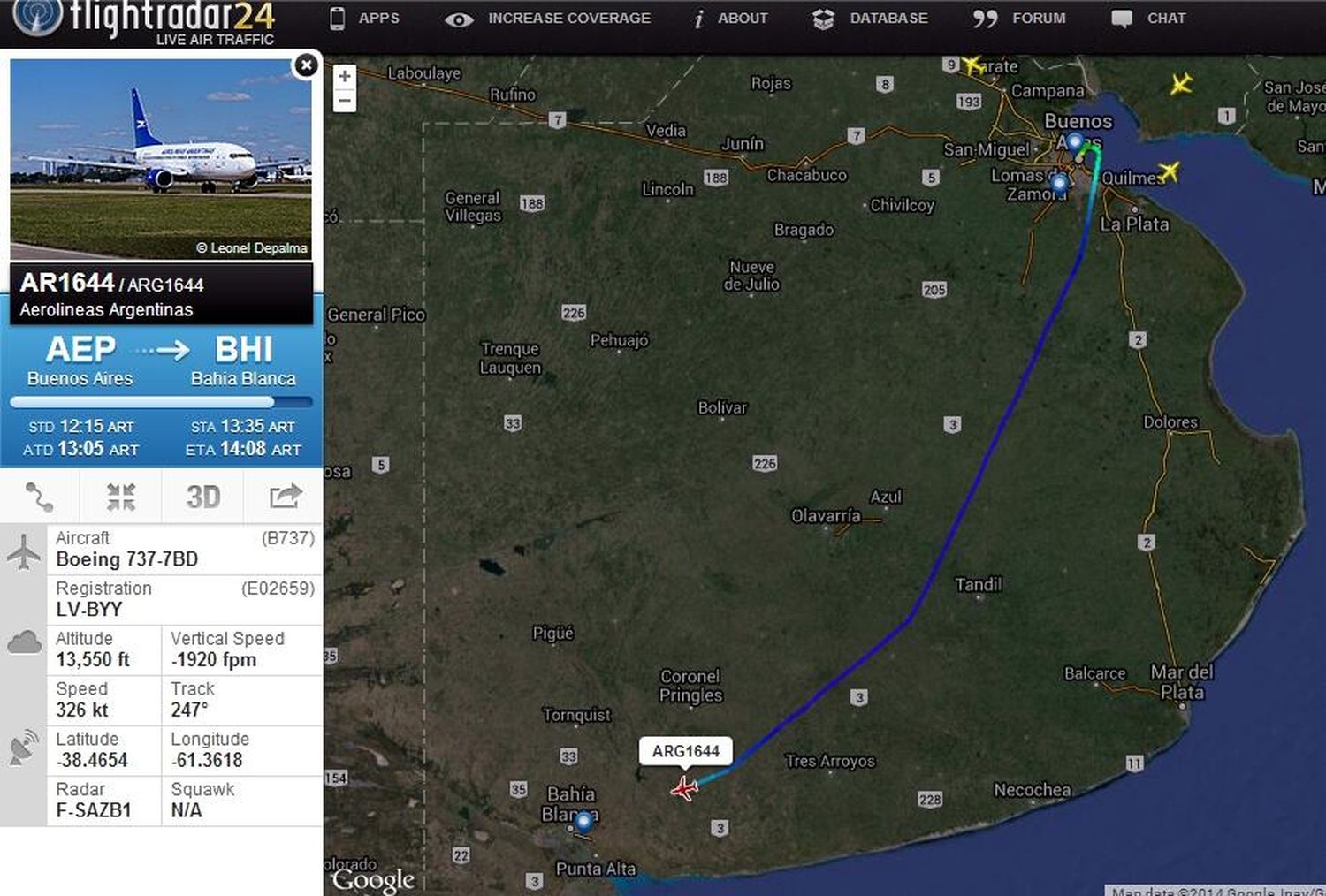 FlightRadar24 ahora con cobertura desde Bahía Blanca