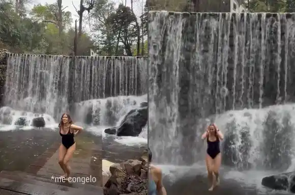Jimena Barón y su divertida aventura en una “cascada sanadora” de San Martín de los Andes