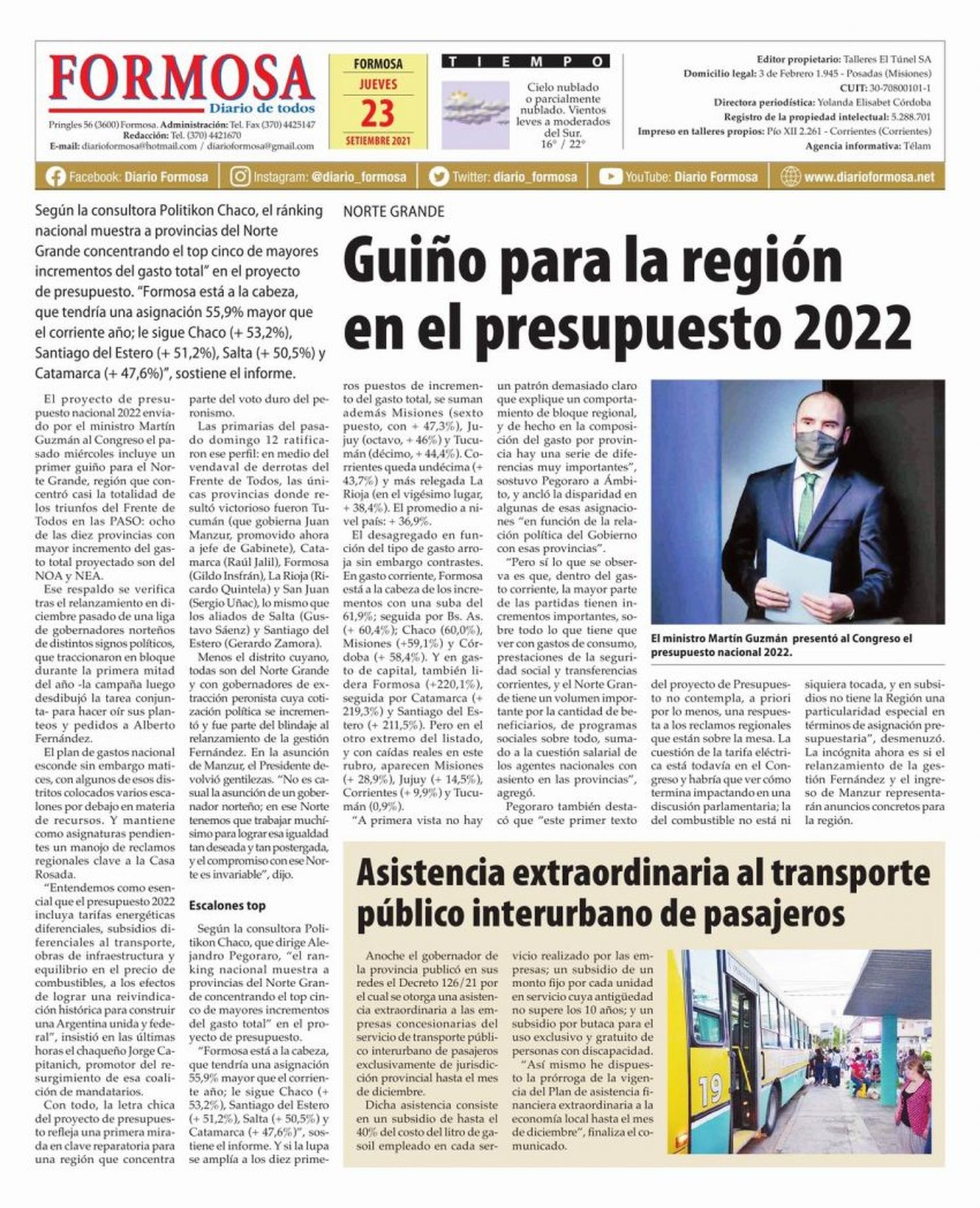 Tapa y Contratapa 23 de septiembre de 2021