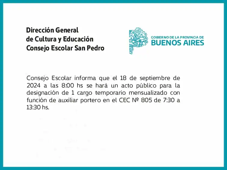 [Publicación Oficial] Consejo Escolar San Pedro: Delegación de cargo temporario