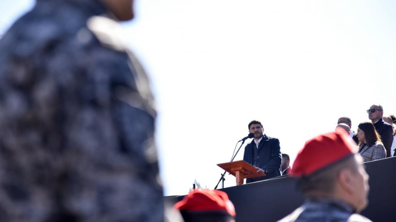 El gobernador de Santa Fe, Maximiliano Pullaro, en el acto de conmemoración por el 170° aniversario de la creación de la Policía de Rosario.